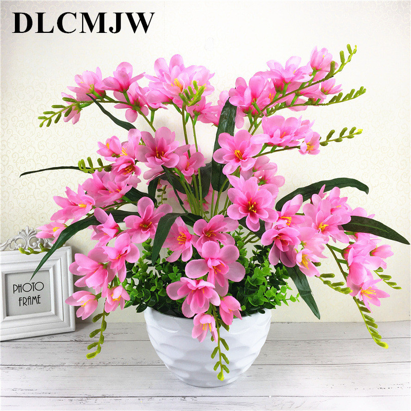 

Silk Orchid Artificial Flowers DIY Artificial Orchid Fake Flowers Bouquet for Wedding Home party office Decoration, A bunch