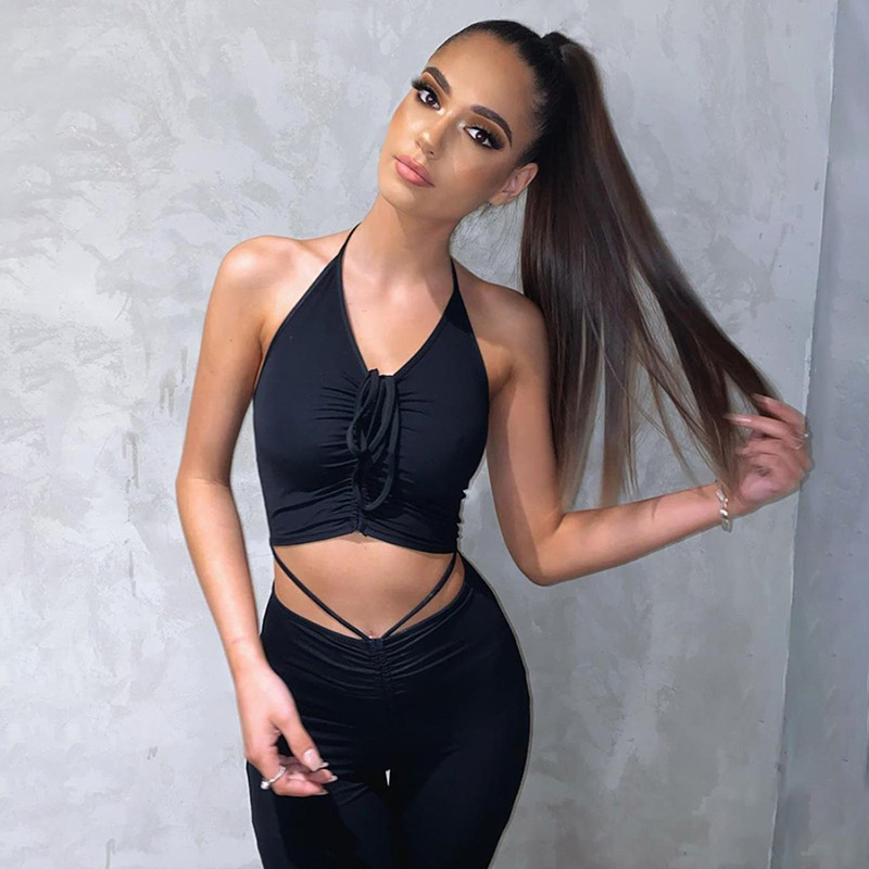 

2020 Autumn European And American Fashion Simple Suit Women Halter Halter Vest And High Waist Bag Hip Trousers Casual Suit, White