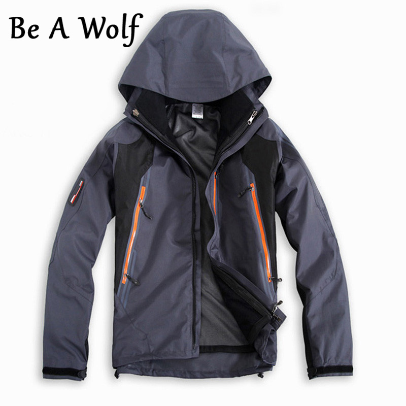

Be A Wolf Softshell Hiking Jacket Men Spring Waterproof Rain Coat Outdoor Clothing 2 in 1 Windproof Winter Fleece Jackets 601, Black