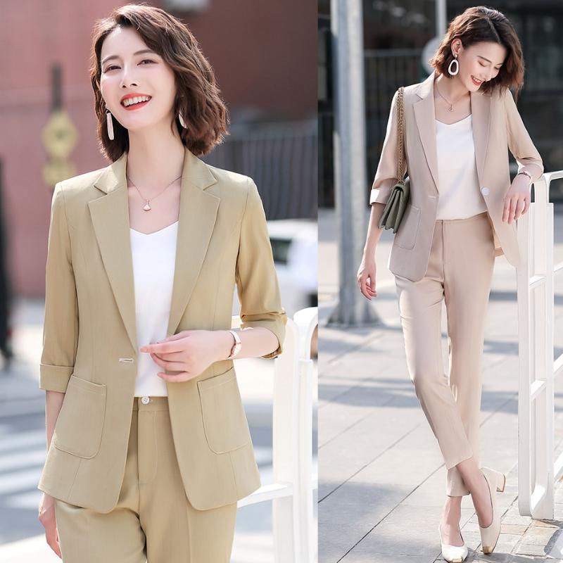 

Fashion Casual Ladies Blazer for Women Pant Suits Half Sleeve Jacket Sets Work Wear Uniform Business Clothes, Blazer only