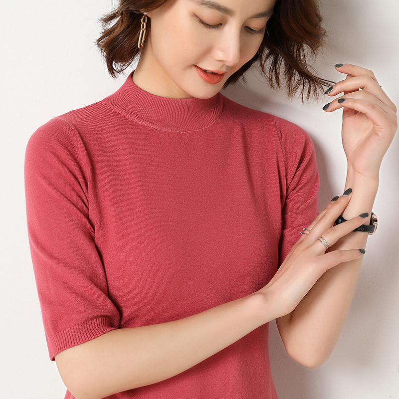 

turtleneck half sleeves shirt women knitting pullover soft spring thin sweater solid short tops sexy turtleneck slim knitwear, Beige