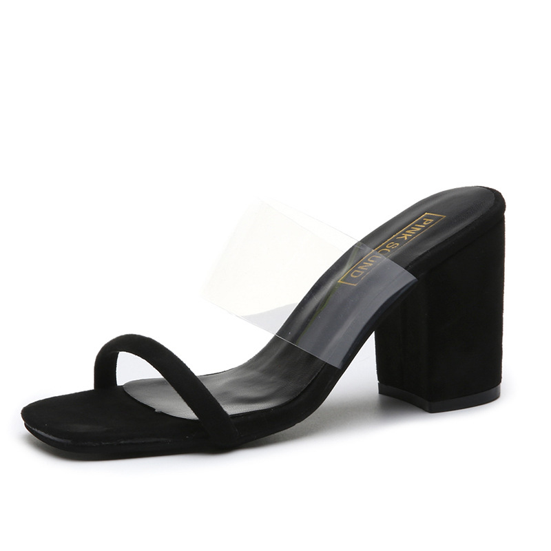 

Summer Shoe Women Transparent PVC Sandals Ladies High Heel Pumps Slippers fluorescent Open Toes Thick Heel Fashion Female Slides, Multi
