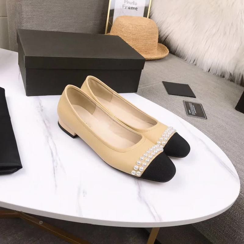 

Soft Comfortable High Heel Female Casual Single Shoe Round Toe Genuine Leather Pearl Decor Women Shoes, Beige 6.5cm heel