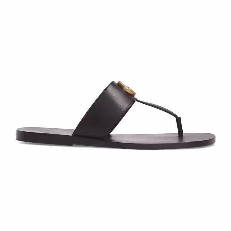 

2020 summer women's Francesco thong sandals in black soft leather for men and women sandals slippers Slide flip flops