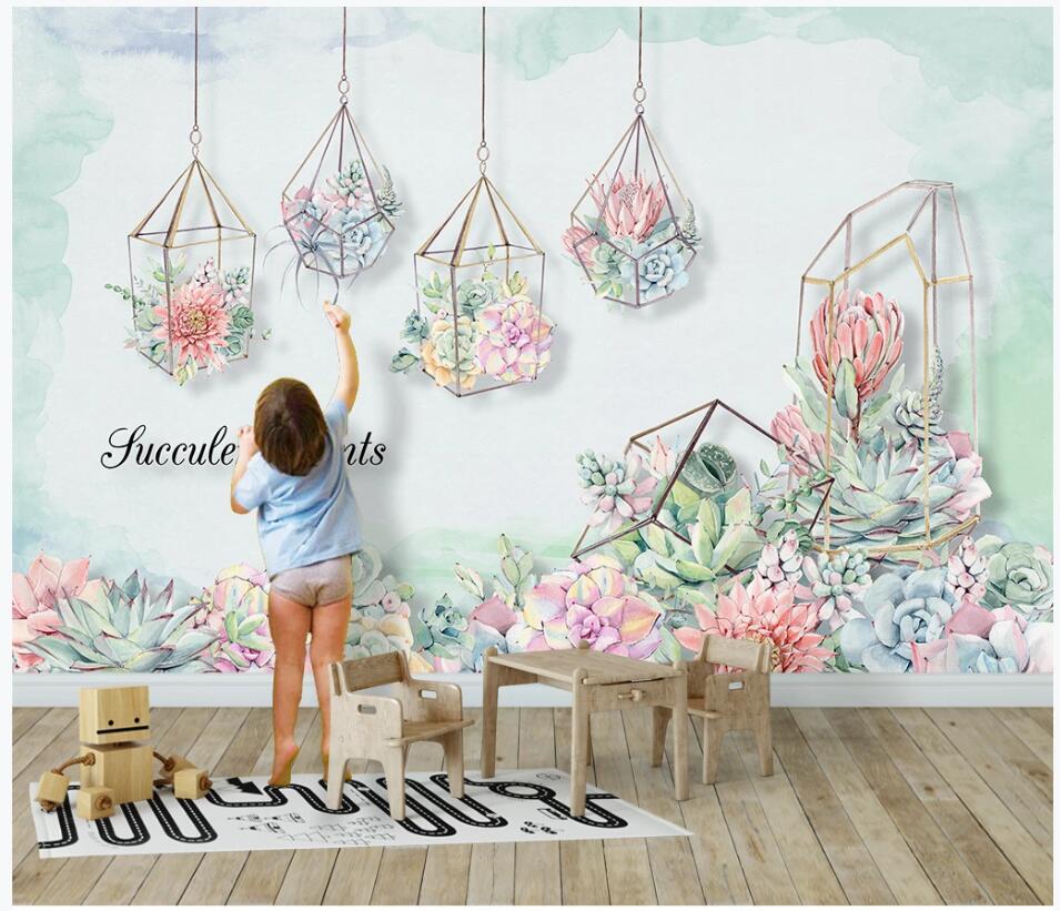 

3d wallpaper custom photo mural on the wall European hand painted succulents flowers home decor 3d wall murals wallpaper for living Room, Non-woven wallpaper