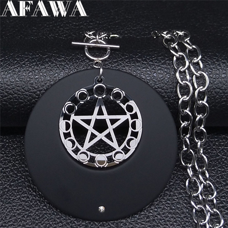 

2020 Gothic Moon Pentagram Stainless Steel Choker Necklace Women Black Silver Color Necklace Jewelry collier gothique N20Z1S02