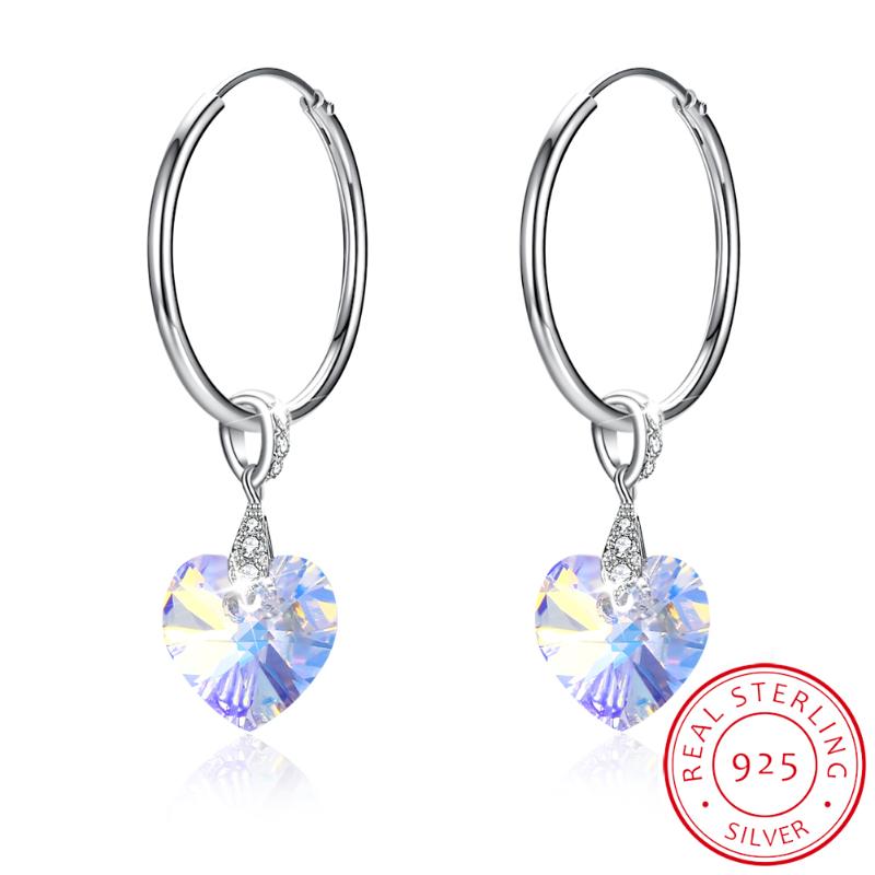 

INALIS 925 sterling silver wedding women's diamond Heart-shaped crystal Hoop earrings fashion jewelry for women for a girl