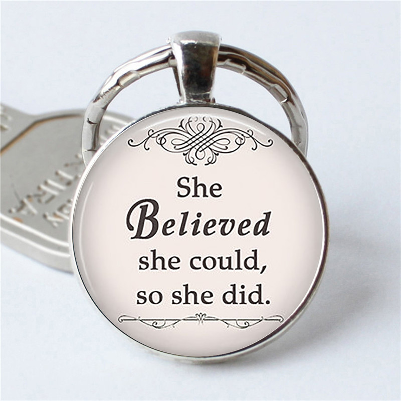 

WG 1pc Inspirational Quotes Time Gem&stone Keychain Keyring Metal Cabochon Glass Ball Keyring For Friendship Jewelry