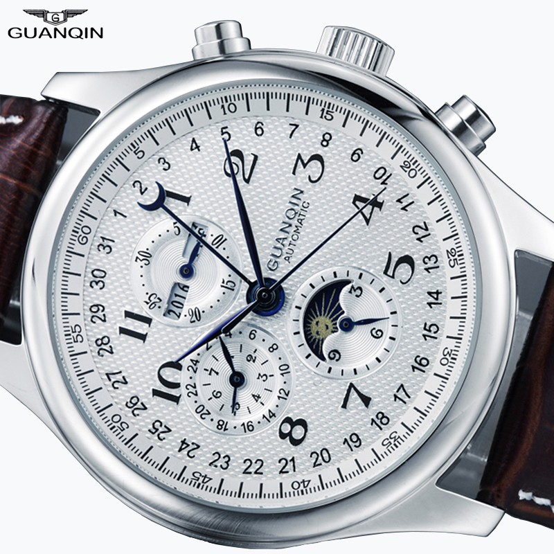 

GUANQIN Relogio Masculino Automatic Sapphire Mechanical Men Watch Waterproof Calendar Leather Wristwatch otomatik erkek saat T200817