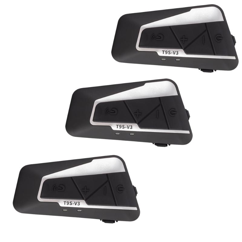

3 PCS 1400Meters Motorcycle Helmet Full Duplex Intercom Headset Wireless Bluetooth 5.0 Interphone Waterproof FM Radio T9S-V3