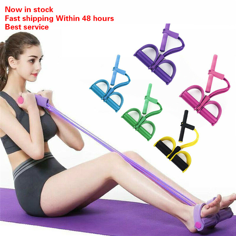 

Home Fitness Equipment 4-Tube Elastic Pull Rope with Foot Pedal Sit Up Pull Rope Yoga Leg Exerciser