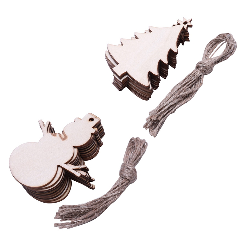 

20Pcs Christmas Decorations: 10Pcs Wooden Snowmen Ornament & 10Pcs Christmas Tree Stars Wood Chips Home Ornaments Small Pendant