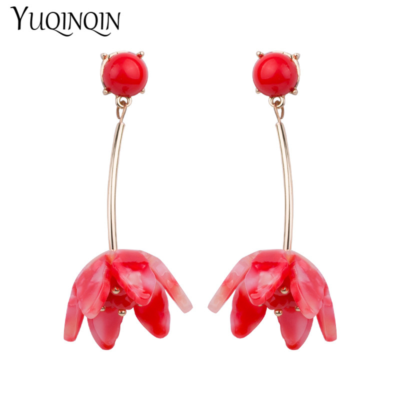 

Vintage Fashion Flower Acetic Acid Acrylic Long Big Drop Earrings for Women Metal Dangling Acetate Resin Earrings Gifts Jewelry