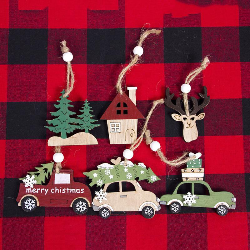 

1Set Merry Christmas Tree Car Elk Decorations Wooden Hanging Pendant Elk Christmas Decorations for Home New Year Navidad Gift,Q