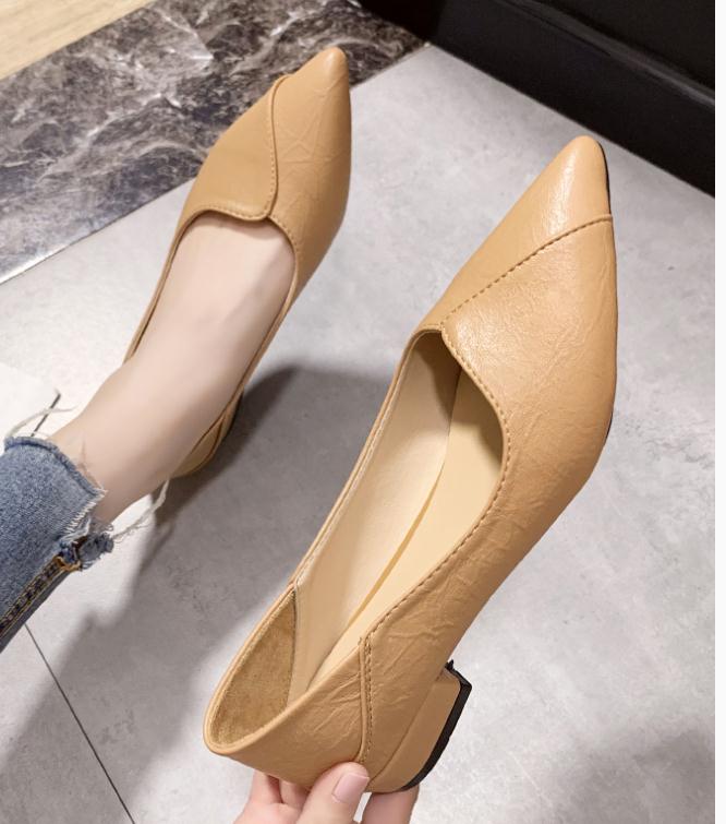 

2020 Spring and Autumn with New style fashion Middle heel Coarse heel pointed end Women's shoes, Beige