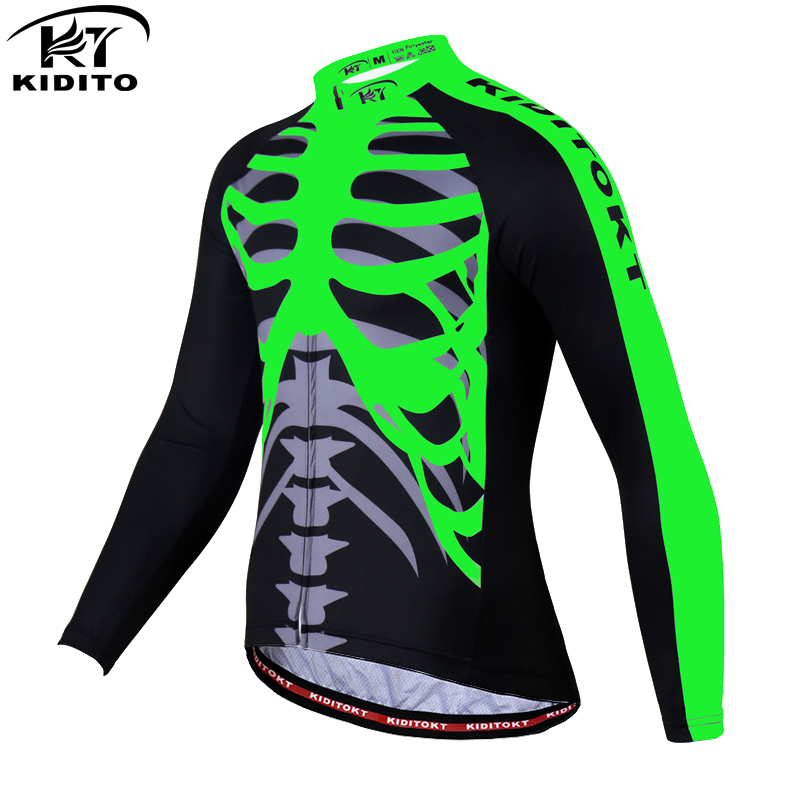 

KIDITOKT 2020 Long Sleeve Winter Cycling Jersey Men Keep Warm Mountain Bike Flour Green Cycling Clothes Racing Bicycle Clothing, Red jersey