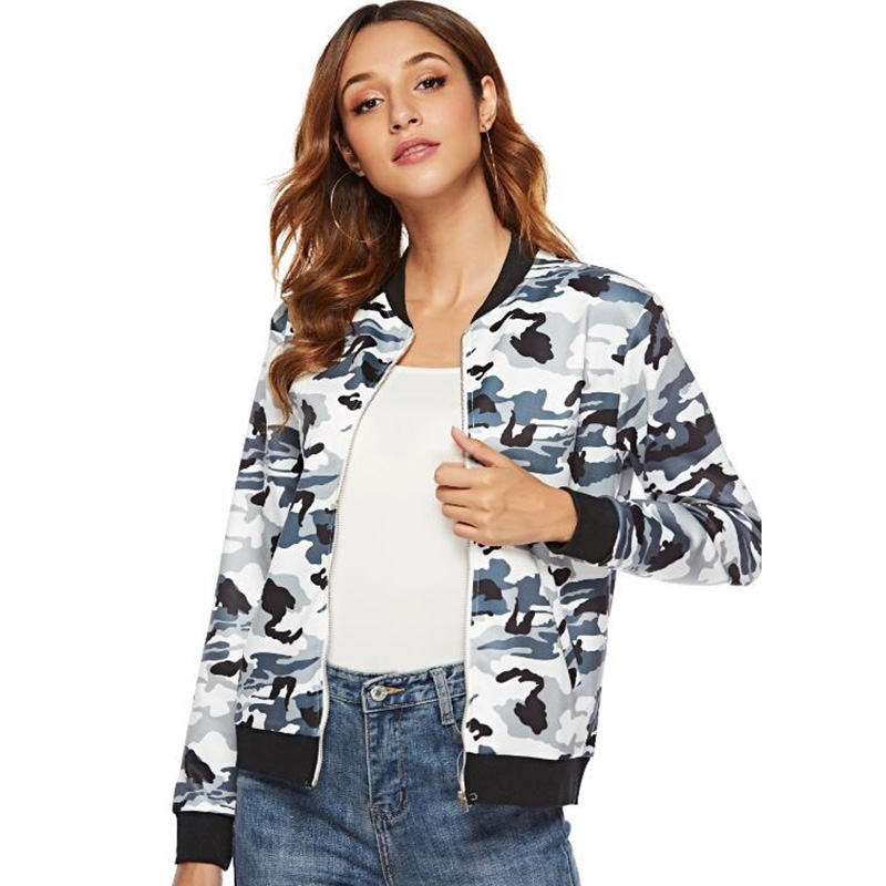 

High Quality Camouflage Jacket Female Spring Autumn Zipper Baseball Uniform Long Sleeve Casual Coat Streetwear Plus Size 3XL, Gray