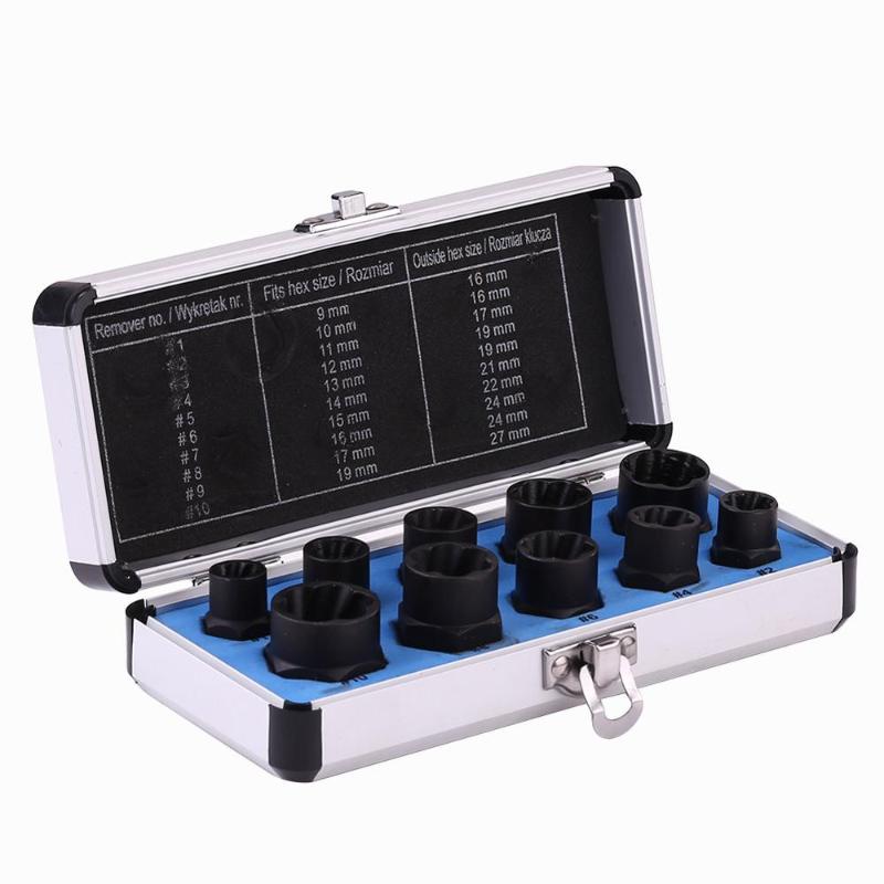 

10pcs 9-19mm Damaged Nut Bolt Remover Kit Stud Extractor Broken Bolt Screw Remover Tools Set Threading Tools Kit