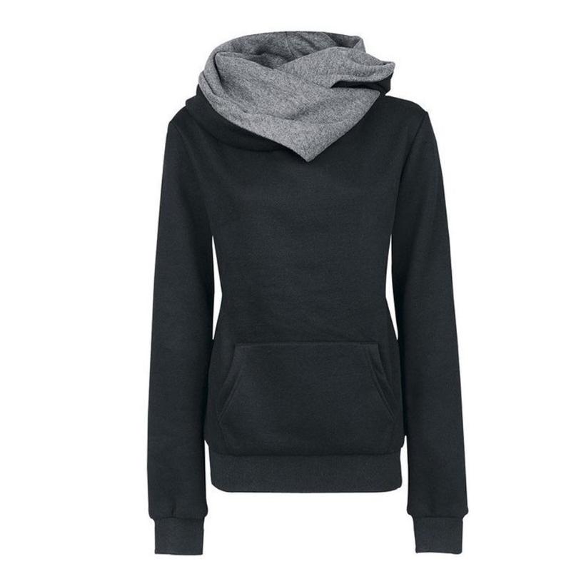 

Chic Design Women Casual Solid Hoodies Lapel Hooded Sweatshirts Pullovers Turn-down Collar Autumn Winter, Grey