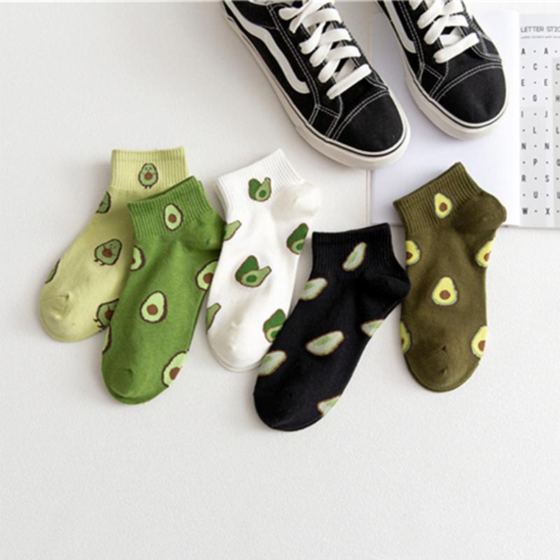 

1 Pair Female Avocado Printed Boat Socks Embroidery Decor Cotton Ankle Socks Funny Women Summer Casual