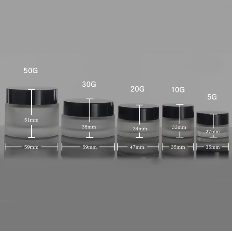 

50g Big Capacity Glass Clear Frosted Hair Cream Packaging with Black Lid