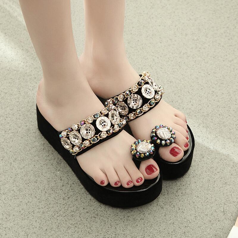 

Summer Women Sandals Slippers Woman 2020 New Fashion Shoes Non-slip Sponge Cake Platform Platform Heel Clip-on Beach Shoes Woman, Black