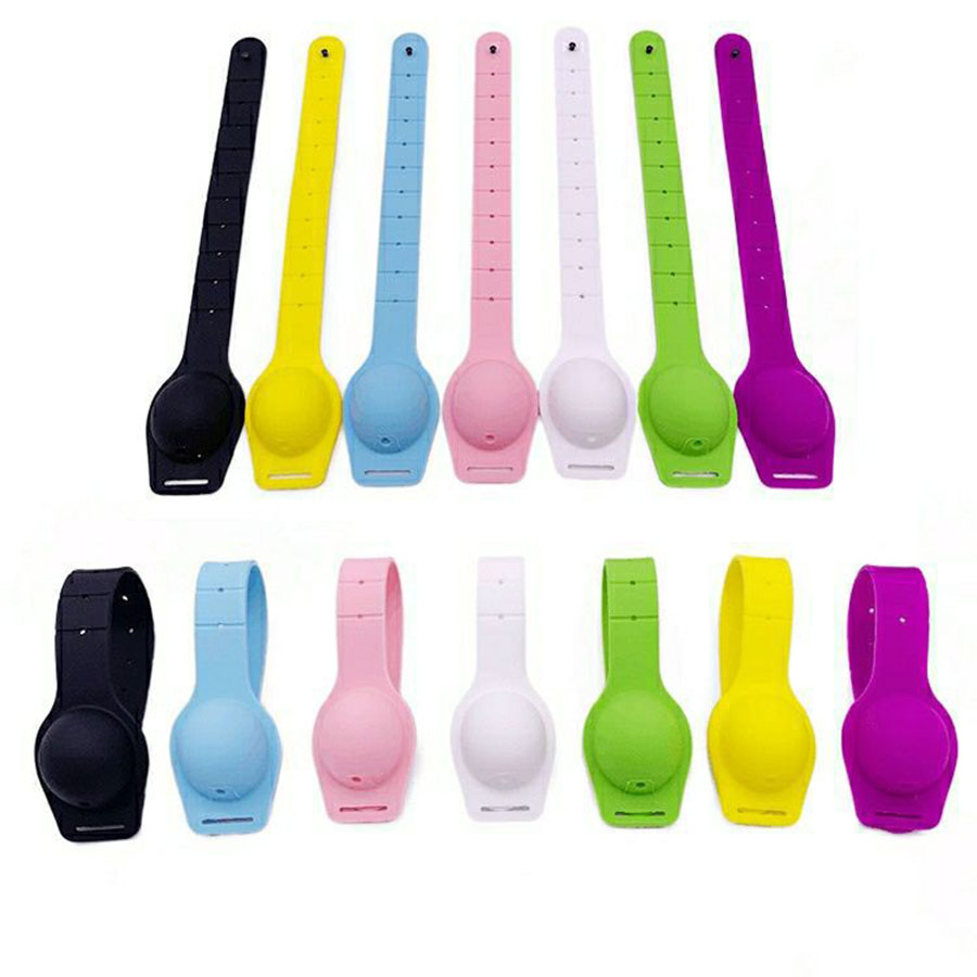 

Silicone bracelet Liquid Soap Dispenser hand sanitizer wash-free sterilization solution portable wrist with soft yellow watch strap