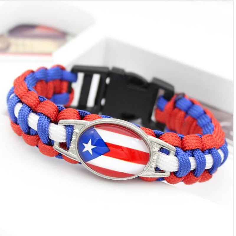

New Fashion Puerto Rico Flag Survival Paracord Bracelet Friendship Outdoor Camping Sports Jewelry 10pcs/lot