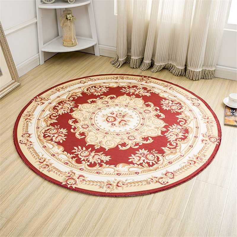 

Jacquard Countryside Round Carpets For Living Room Flower Bedroom Rugs And Carpets Kids Room Cloakroom Computer Chair Floor Mat, Red