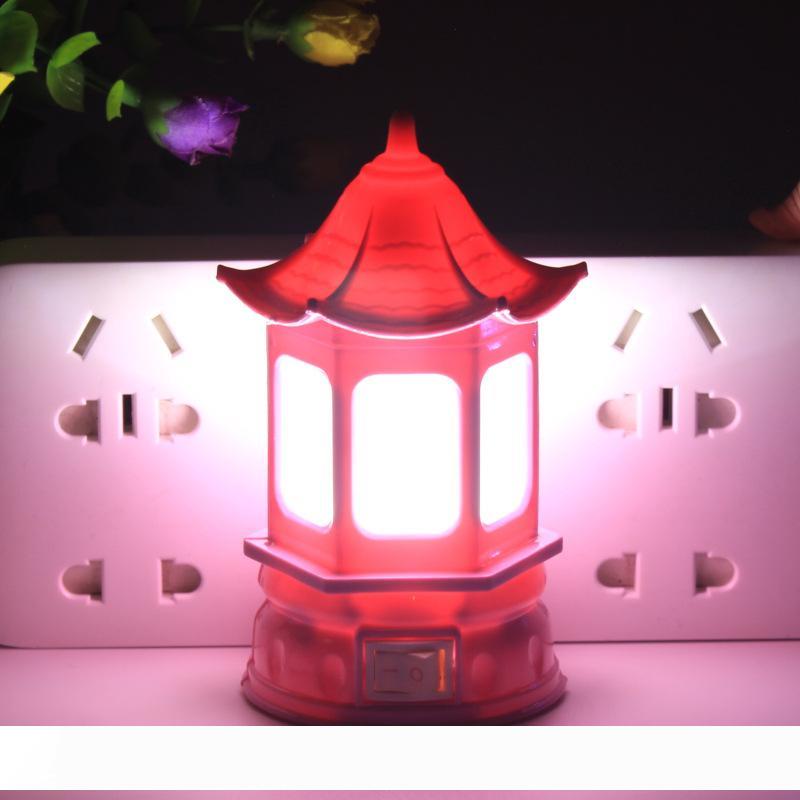 

modern pavilion shape plastic ac 220v flat plug button switch mini led night light socket powered energy saving led desk lamps for home
