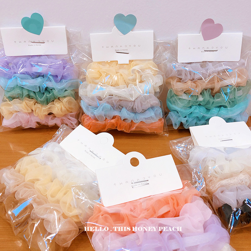 

5PCS/Set Headwear Organza Hair Scrunchie Hair Ring Ties For Girls Ponytail Holders Bands Elastic Hairband Accessories