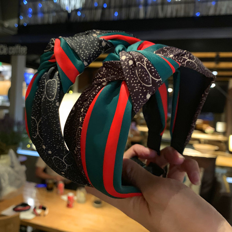 

Women Girl Headband Wide Red Green Print Knot Korean Vintage Hairband Sweet Hair Accessories Head wear Wholesale Fashion New