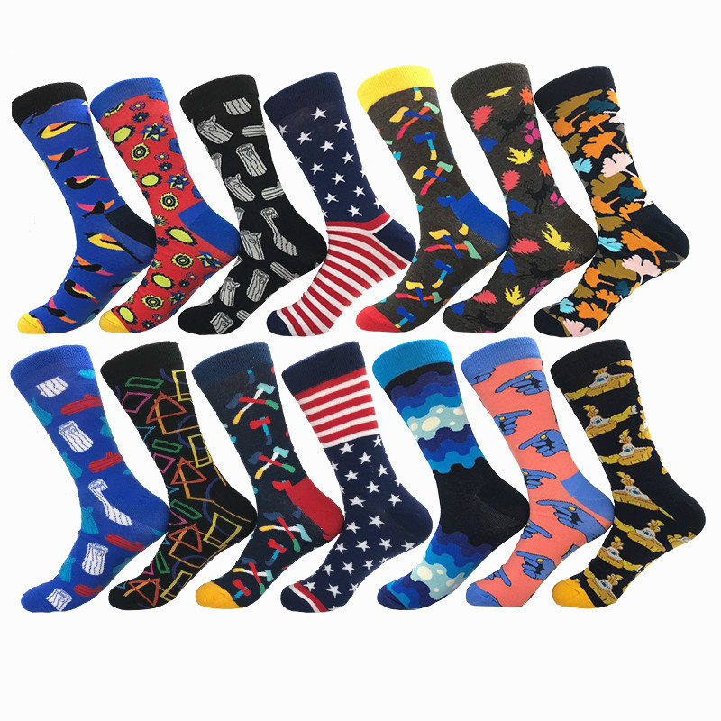 

Cartoon Bird Leaf Geometry Striped Star Jacquard Cotton Sock Happy Funny Men Harajuku Hip Hop Street Skate Black Socks Autumn, 13