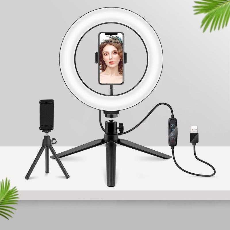 

10 Inch Dimmable Ring Lamp LED Desktop Ring Light LED Light with 2 Tripod For Makeup Video Live Studio Photography