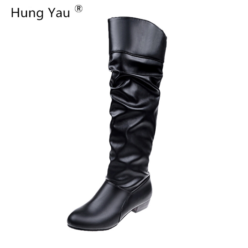 

Hung Yau Over-the-Knee Boots Party Fashion Women Thigh High Heels Slip-On Women's Shoes Woman Long Leather Boots Plus Size 35-43, Black