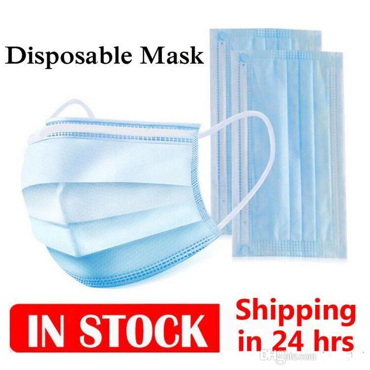 

US Stock! DHL 24 Hours Disposable Face Mask 3 Layer Ear-loop Masks Cover 3-Ply Non-woven Anti Dust Pm2.5 Mask
