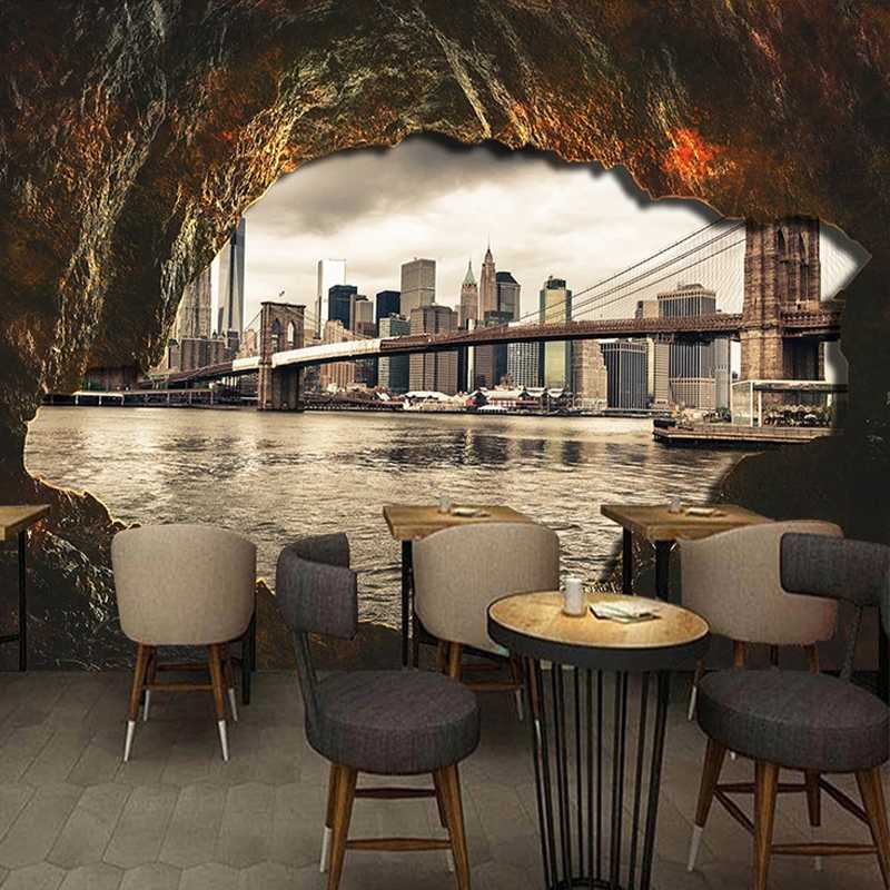 

Custom Any Size Mural Wallpaper 3D Cave Stone Wall City Architecture Fresco Restaurant Cafe Background Wall Papel De Parede 3 D, As pic