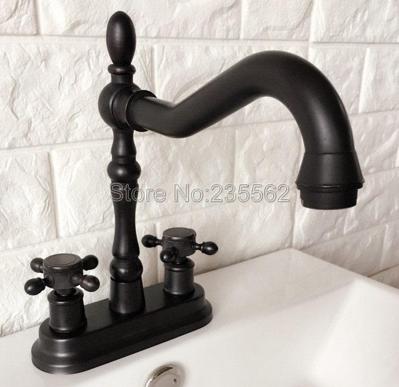 

Black Oil Rubbed Brass Double Handle 4" Centerset 2 Holes Kitchen Bathroom Faucet Basin Sink Mixer Tap Lhg077