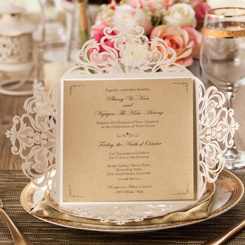 

1pcs Wishmade Gold Ivory Laser Cut Wedding Invitations Card with Envelopes for Engagement Birthday Baby Bridal Party supplies