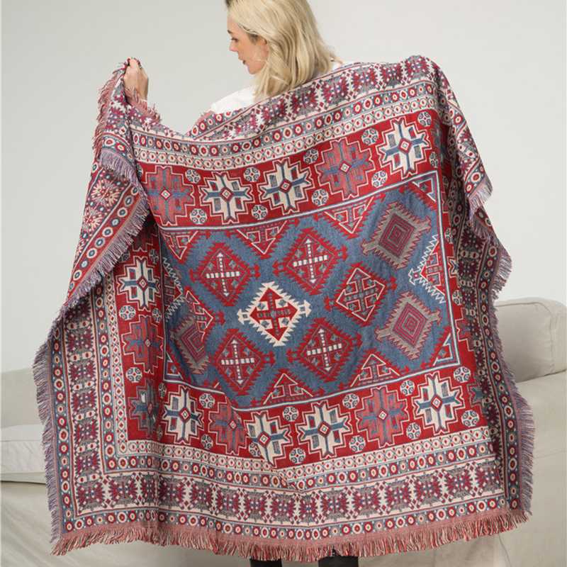 

Double Sided Cotton Woven Blanket Sofa Towel Blanket Thickened Warm Bohemia Boho Throw Bed Travel Retro Decor