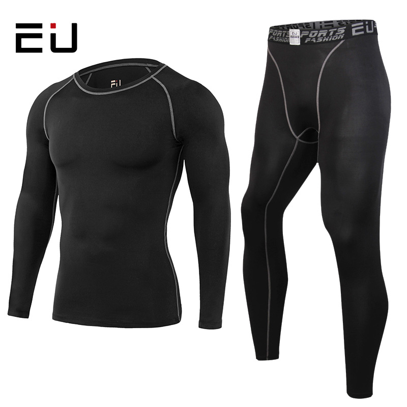 

EU Mens Sports Running Suits Men Football Soccer Fitness Gym Tight Tracksuits Quick Dry Breathable Tights Shirts +pant Sets, Short