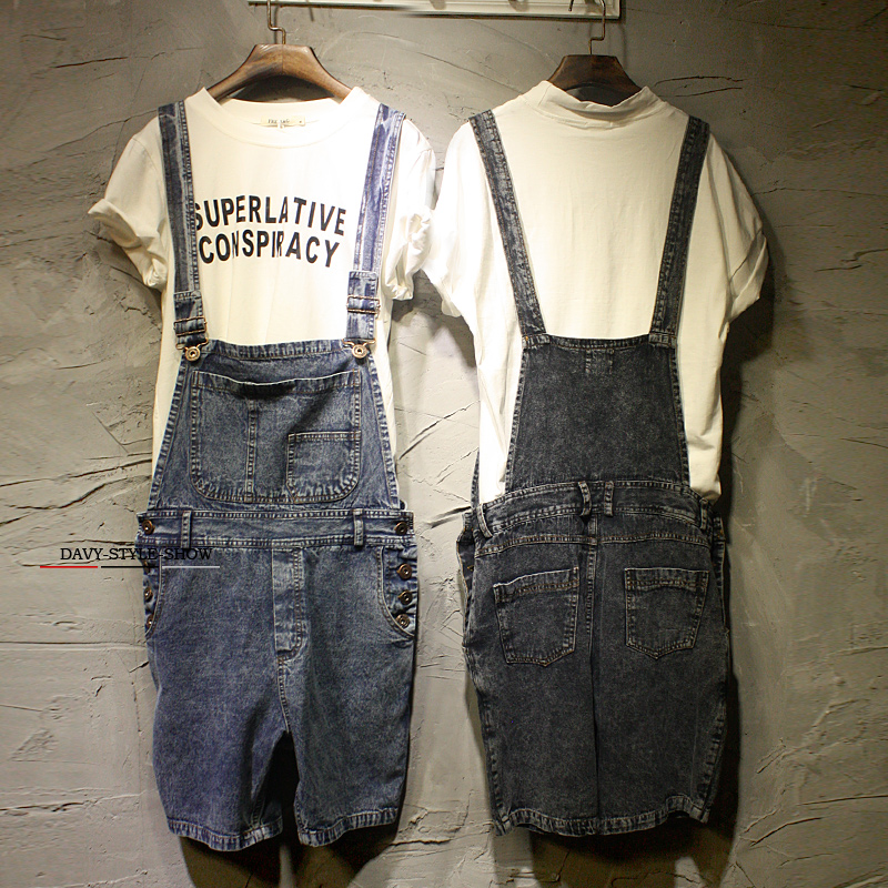 

XXL! 2020 denim shorts male bib pants denim shorts suspenders lovers vintage jeans, Black