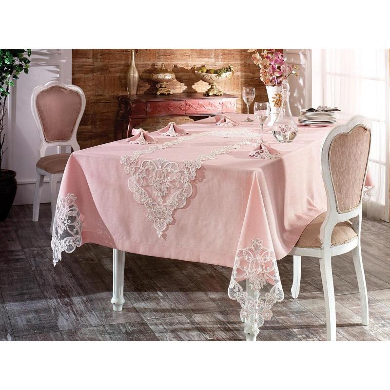 

French Laced Daisy Table Cover Set 26 Piece 3 Color, White