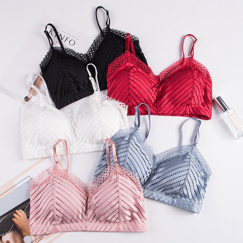 

Lace Beauty Back Sexy Girl Gathered V-Neck Bra Solid Color Hollow Sports Shockproof Breathable Bra Padded Breathable Underwear