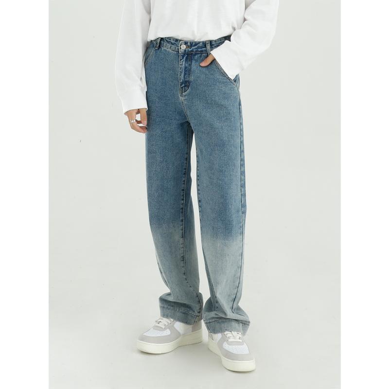 

Male Streetwear Vintage Fashion Jeans Trousers Men Gradient Color Washed Loose Casual Straigh Denim Pant, 119 blue