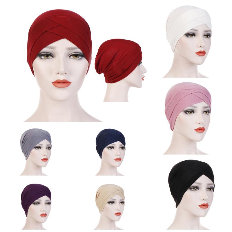 

2020 Full Cover Inner Caps Muslim stretch Turban Cap Islamic Underscarf Bonnet Solid Modal Under Scarf Caps Turbante, White