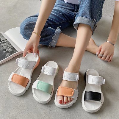 

2020 summer new gradient bottom slippers thick bottom contrast color wild explosion female slippers, Black