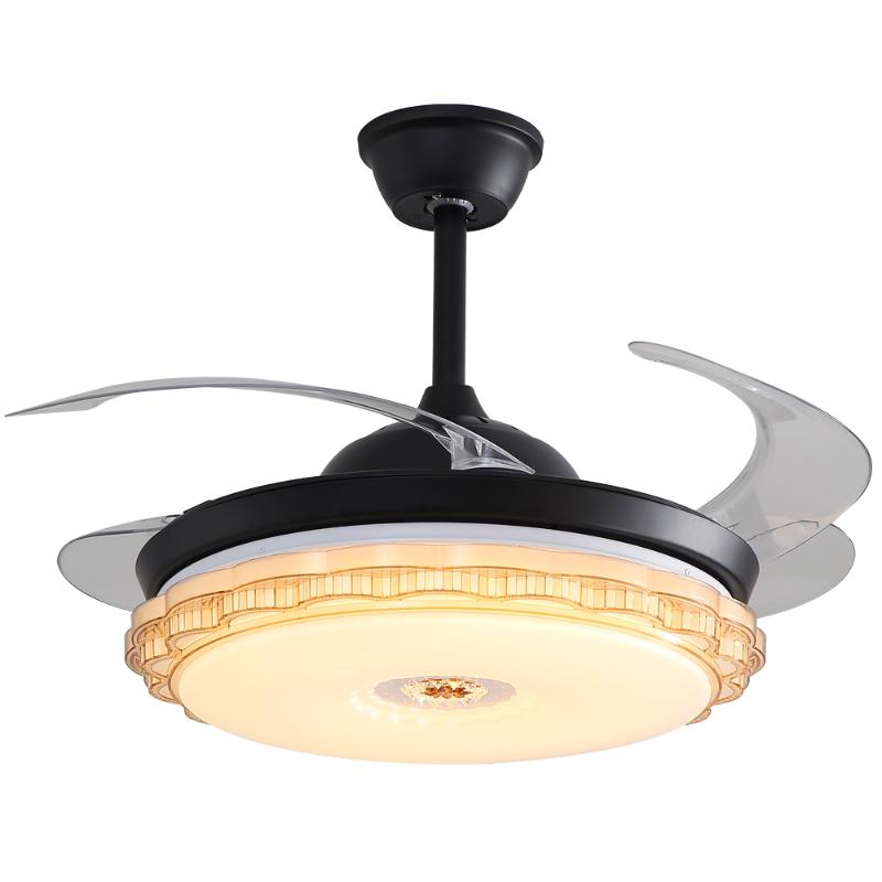 

Modern Black LED Ceiling Fans Lighting Remote Control 3 Colors Retractable Blades For Bedroom Restaurant Kitchen Indoor Lighting