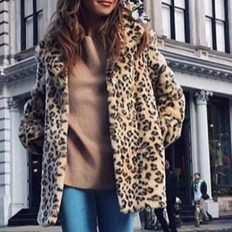 

Winter Women Leopard Print Faux Fur Coat Female Autumn Outerwear Tops Elegant Ladies Fur Jackets Femme Long Sleeve Warm Coats, As pic