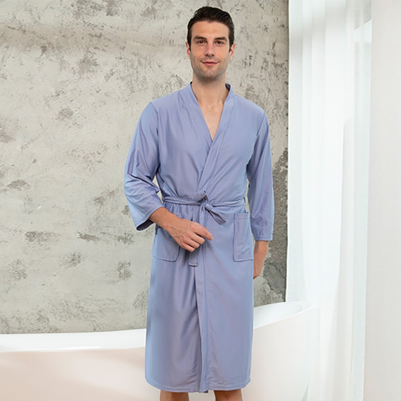 

Waffle Men Robe Kimono Bath Gown Sleepwear Casual Soft Nightwear Nightgown Autumn New Intimate Lingerie PLUS SIZE Home Clothes, Men white